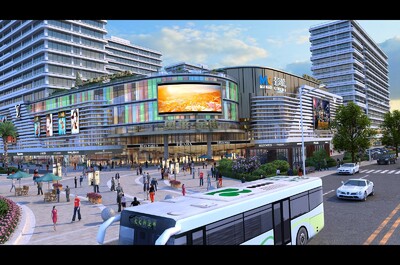 商業綜合體 金街商城入口 車流 人流 廣場場景