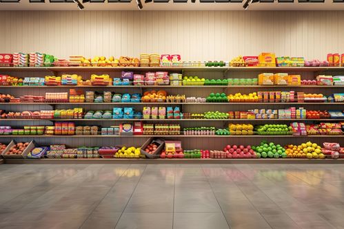 超市貨架上的商品零食區高清圖片 海報 下載至來源處